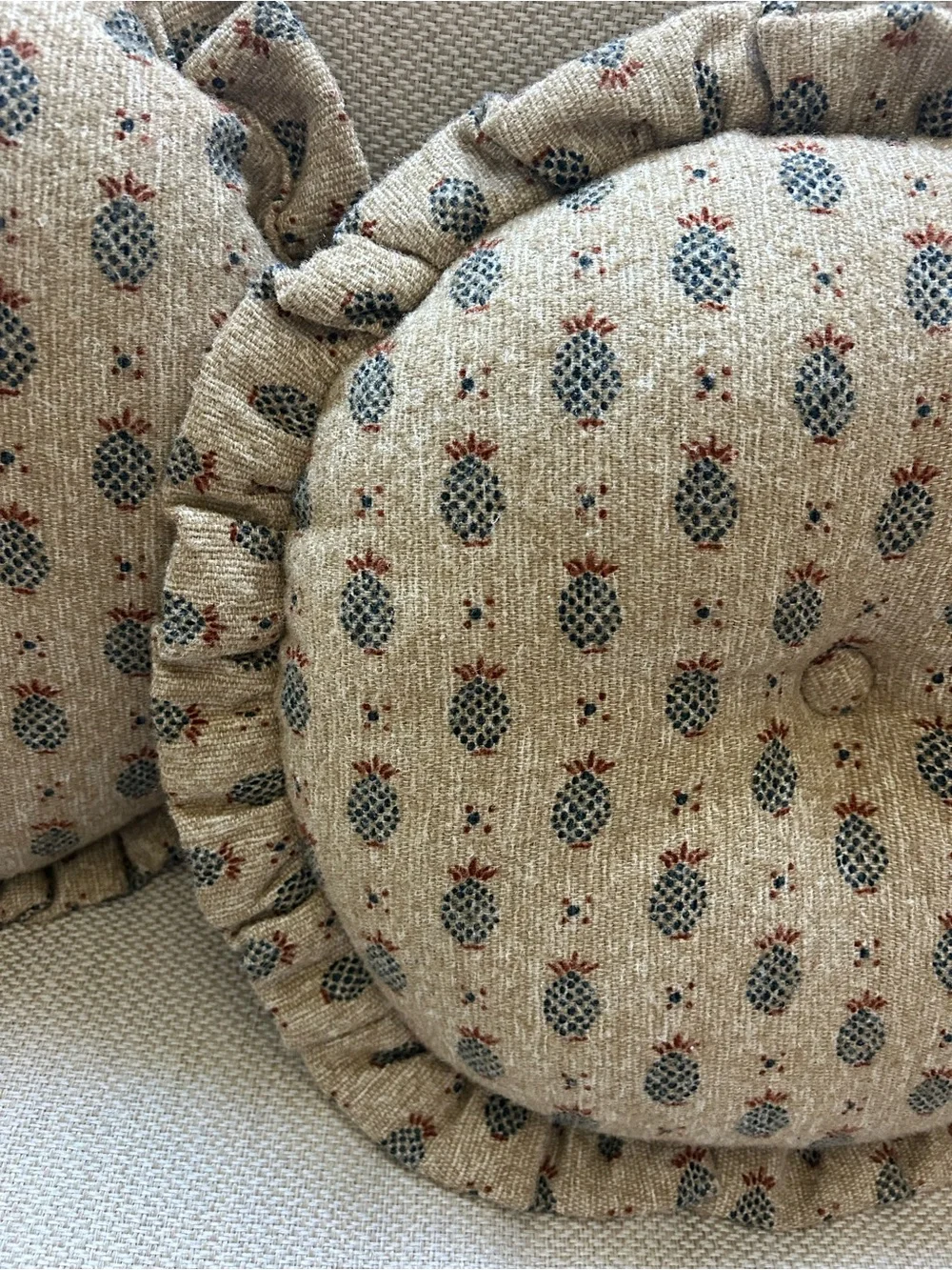 Beige Pineapple Print Round Ruffle Throw Pillow Pair